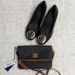 Dooney & Bourke Black Leather Foldover Crossbody